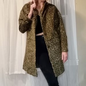 Long Line Faux Fur Leopard Print Coat